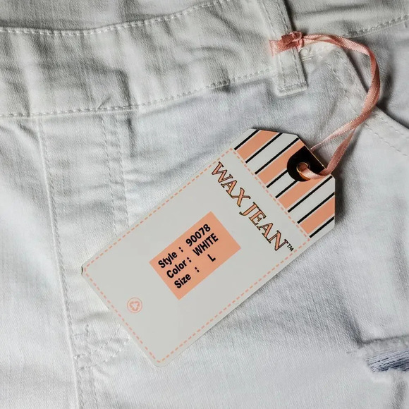 NWT WAX Jeans White Distressed Denim Shortalls Juniors Size Large - Picture 14 of 15